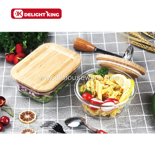 High Borosilicate Glass Food Container with Bamboo Lid